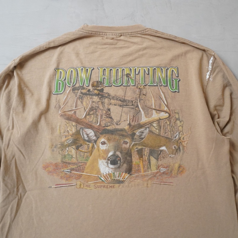 Vintage Deer Bow Hunting Long Sleeve T-Shirt Tan XL Faded Distressed - Picture 4 of 8